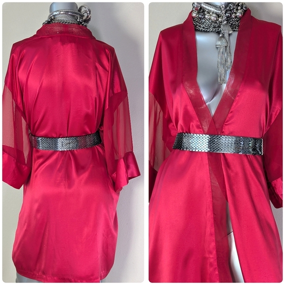 Victoria's Secret Gold Label Collection Cranberry Kimono Wrap Loungewear Robe - Picture 11 of 12